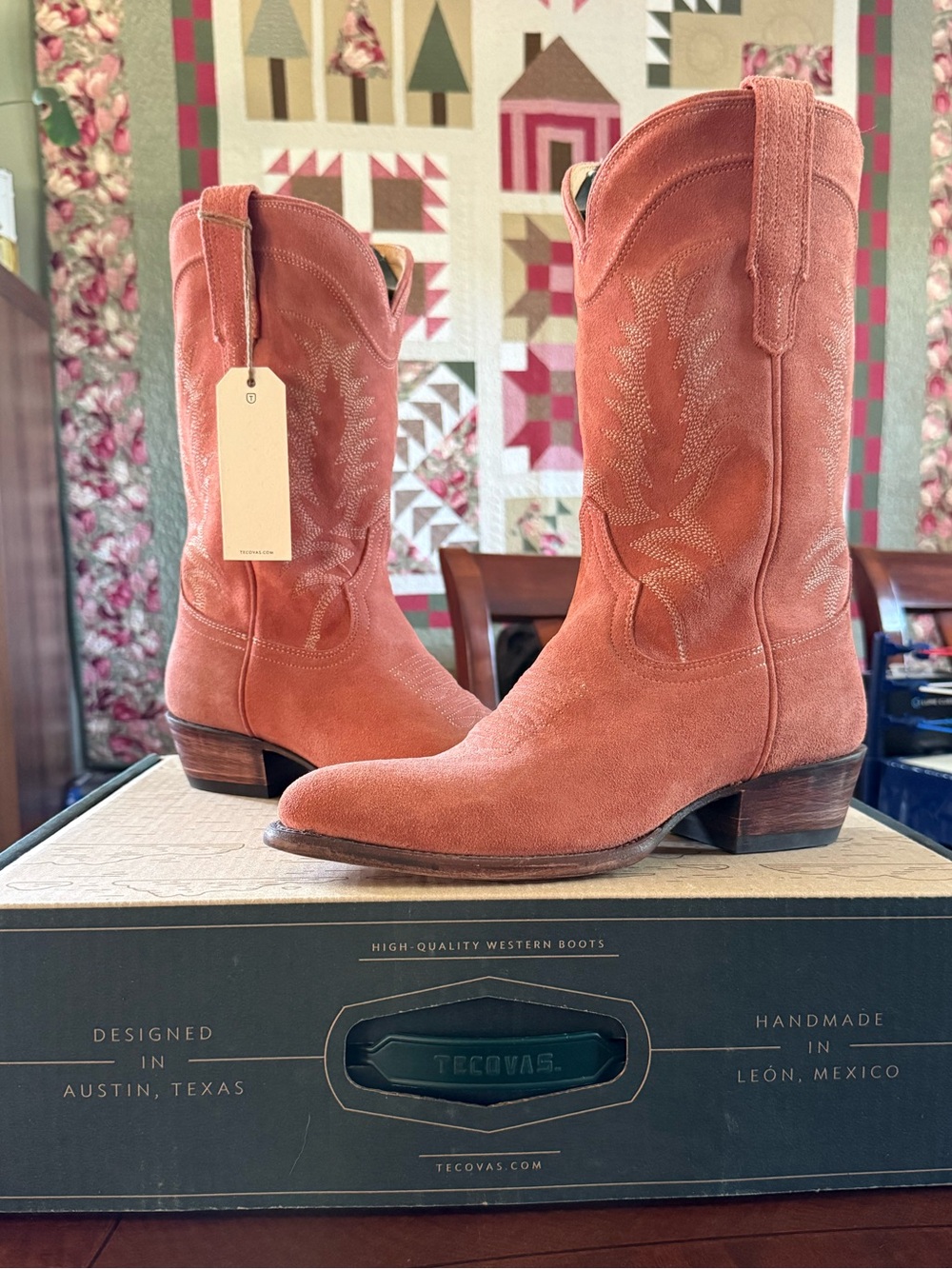Tecovas Dusty Pink Leather Western Boots with Branded Soles The Josie
